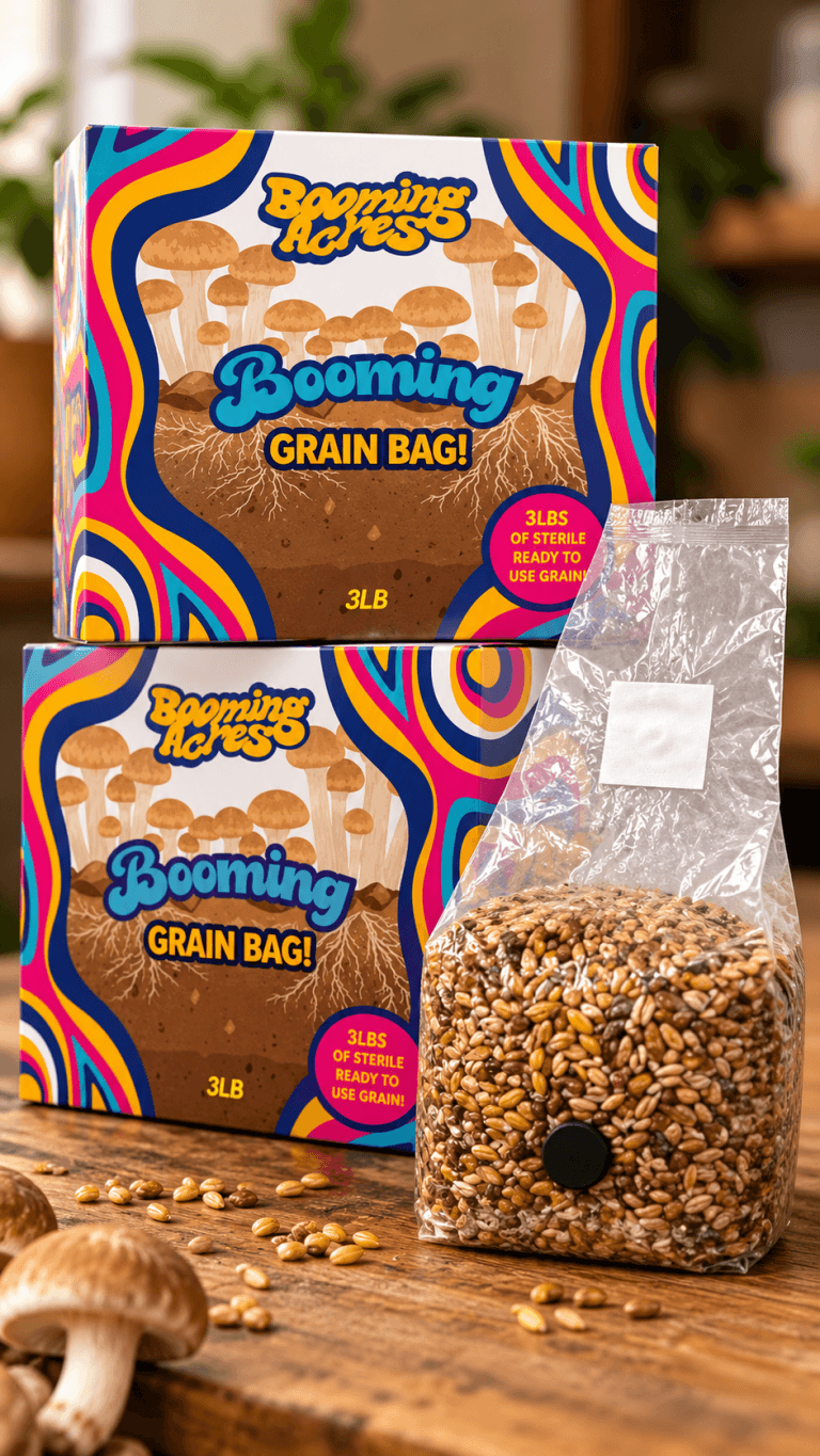 Booming Acres mushroom grow bag